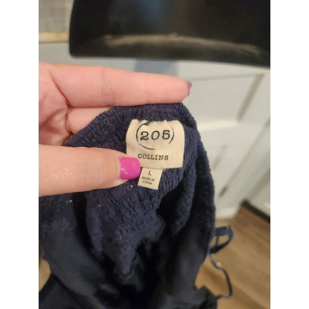 205 Collins Navy Blue Button Front‎ Tank Top Dress with Pockets